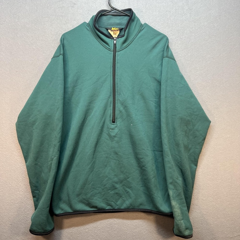 Vintage REI Fleece Pullover Mens Large Green 1/4 Zip Long Sleeve Shirt Made USA
